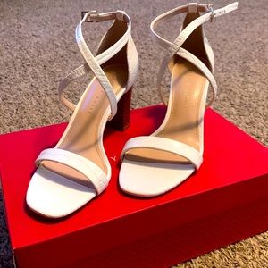 White croc leather heels